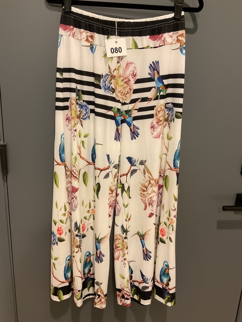 Flowy pants with hummingbirds and flowers
